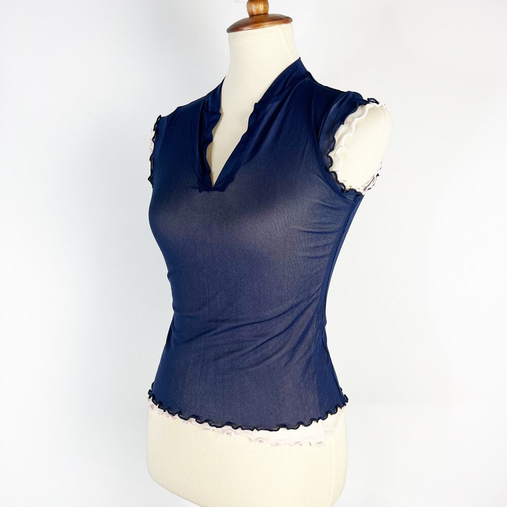 Blue mesh lettuce edge tank top Size Small
